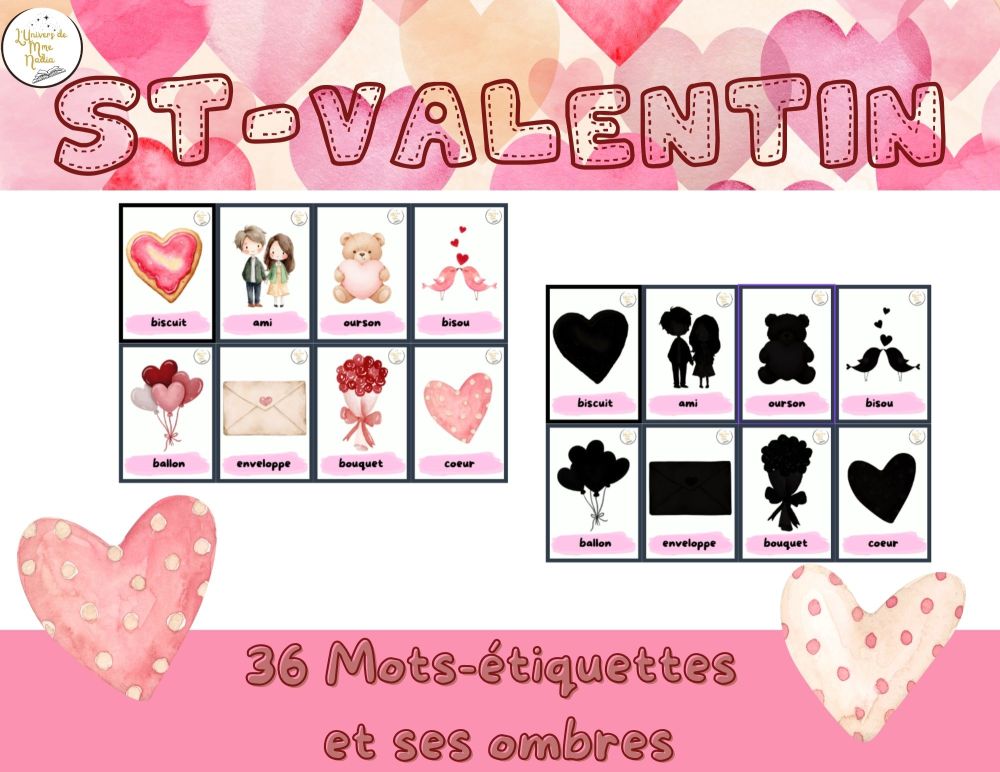 Saint-Valentin -Mots étiquettes et ombres