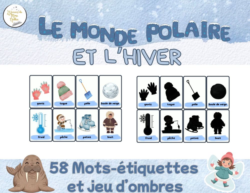Monde polaire et l'hiver-Mots-étiquettes et ombres