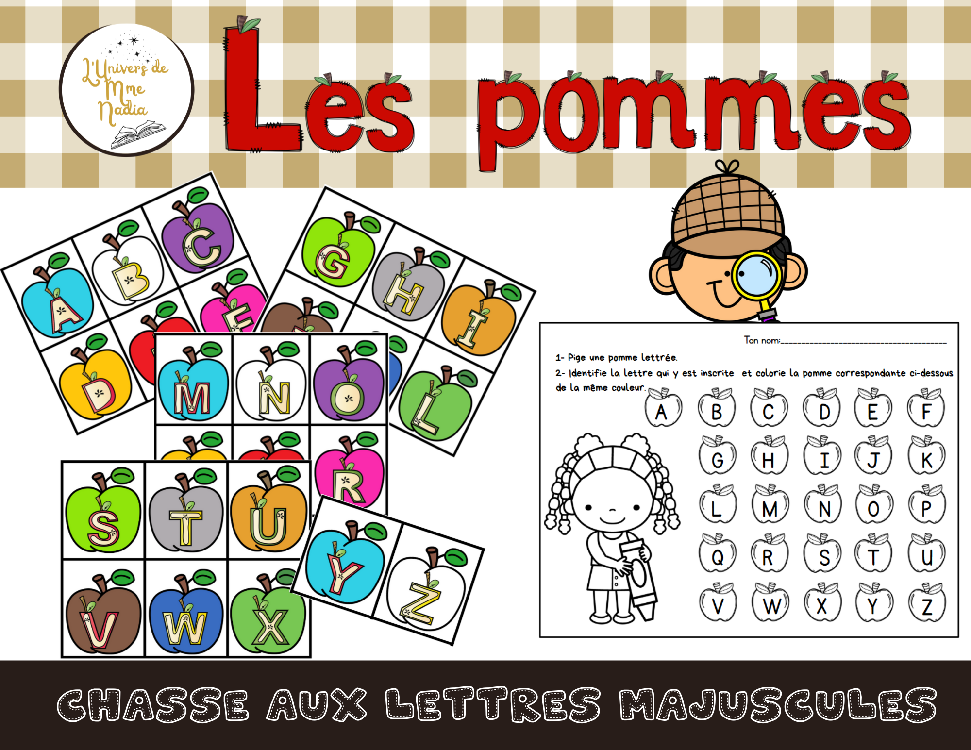 Chasse aux lettres majuscules - Thème des pommes