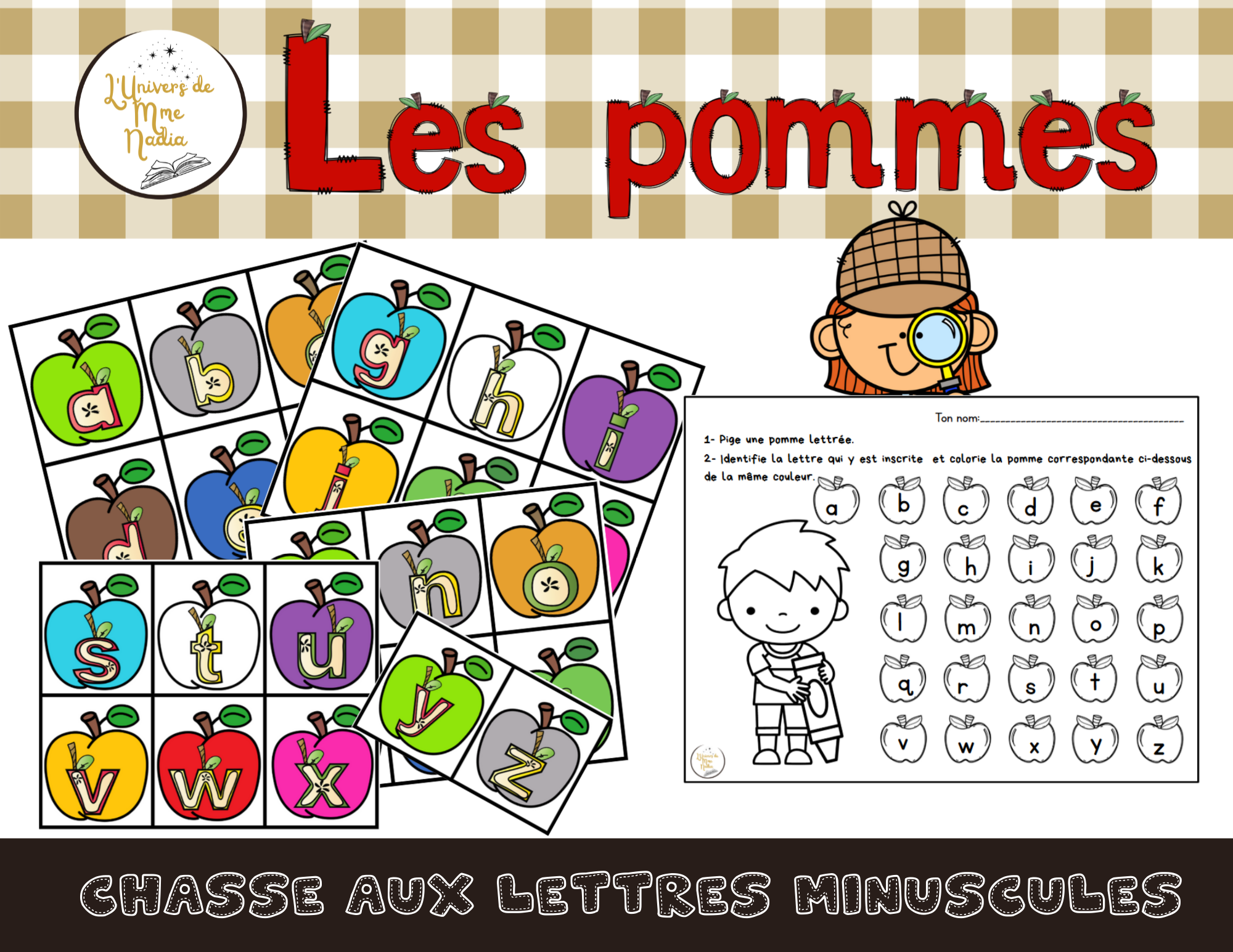 Chasse aux lettres minuscules - Thème des pommes