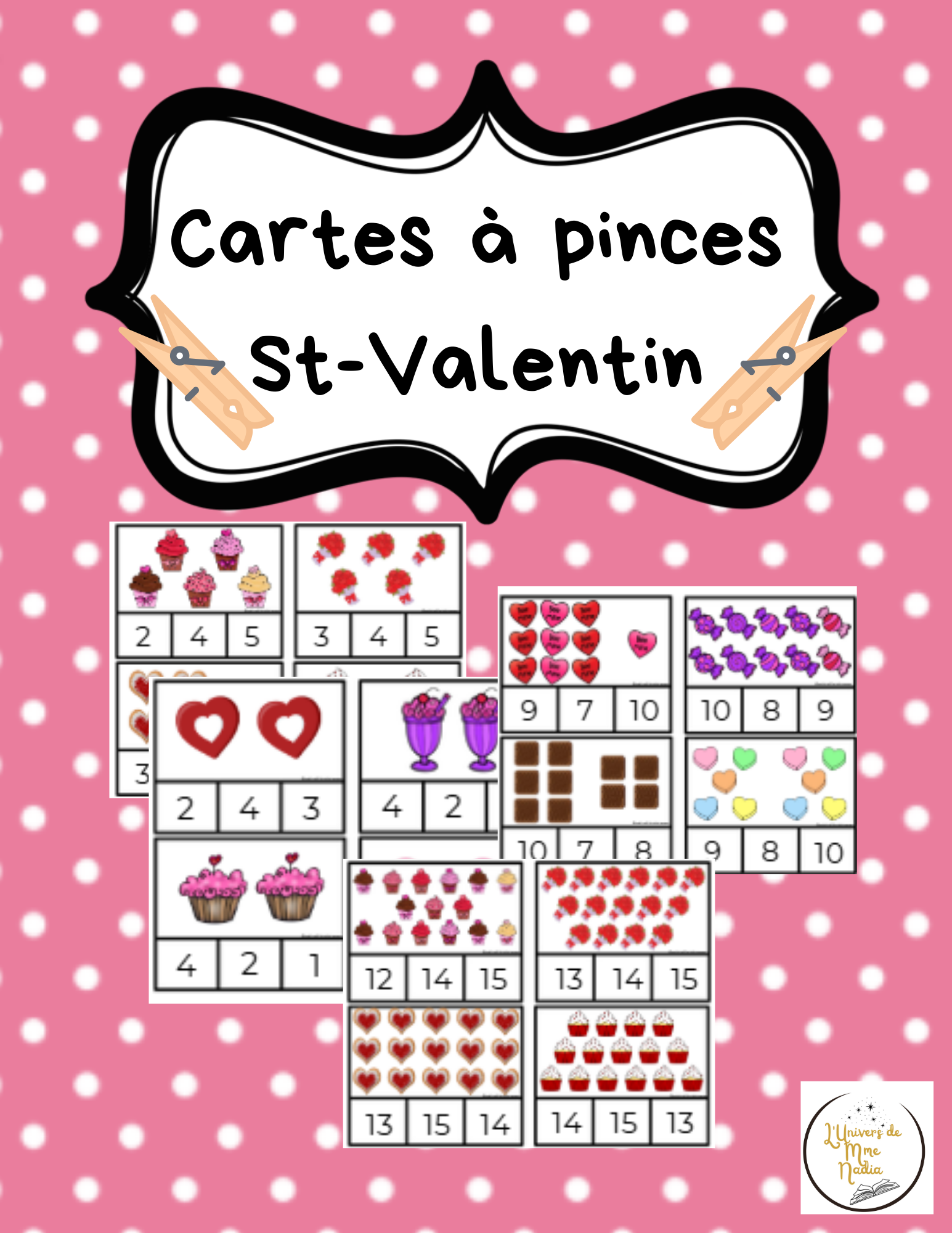 Dénombrement - Cartes à pinces - St-valentin