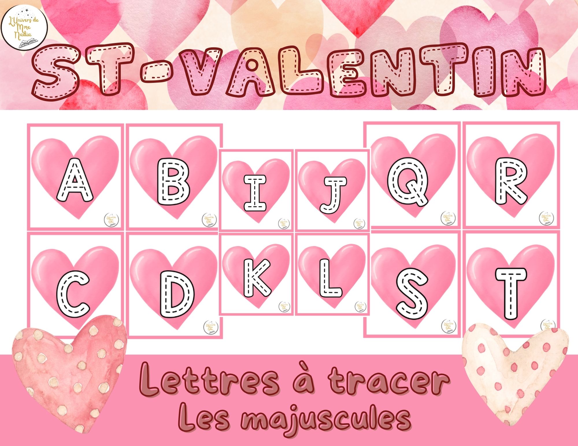 Lettres majuscules à tracer - Saint-Valentin