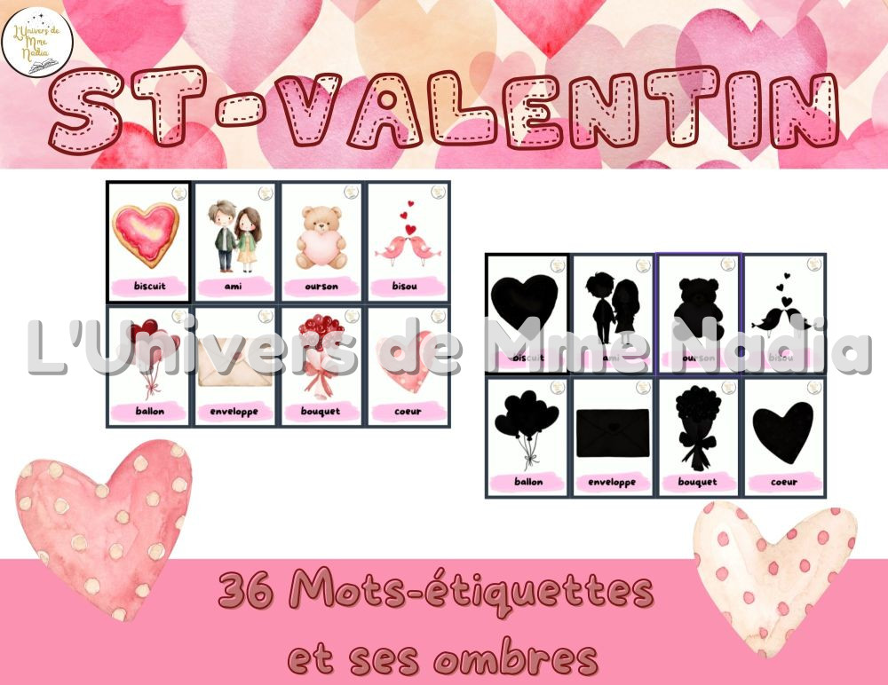 Saint-Valentin -Mots étiquettes et ombres