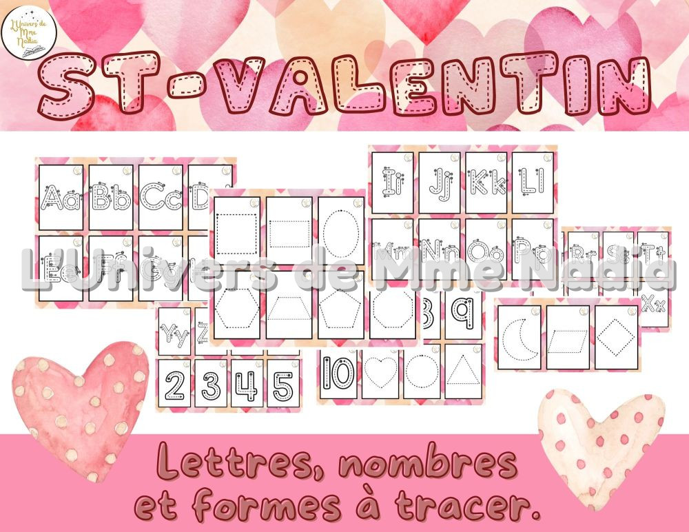 Lettres, nombres et formes à tracer - Saint-Valentin