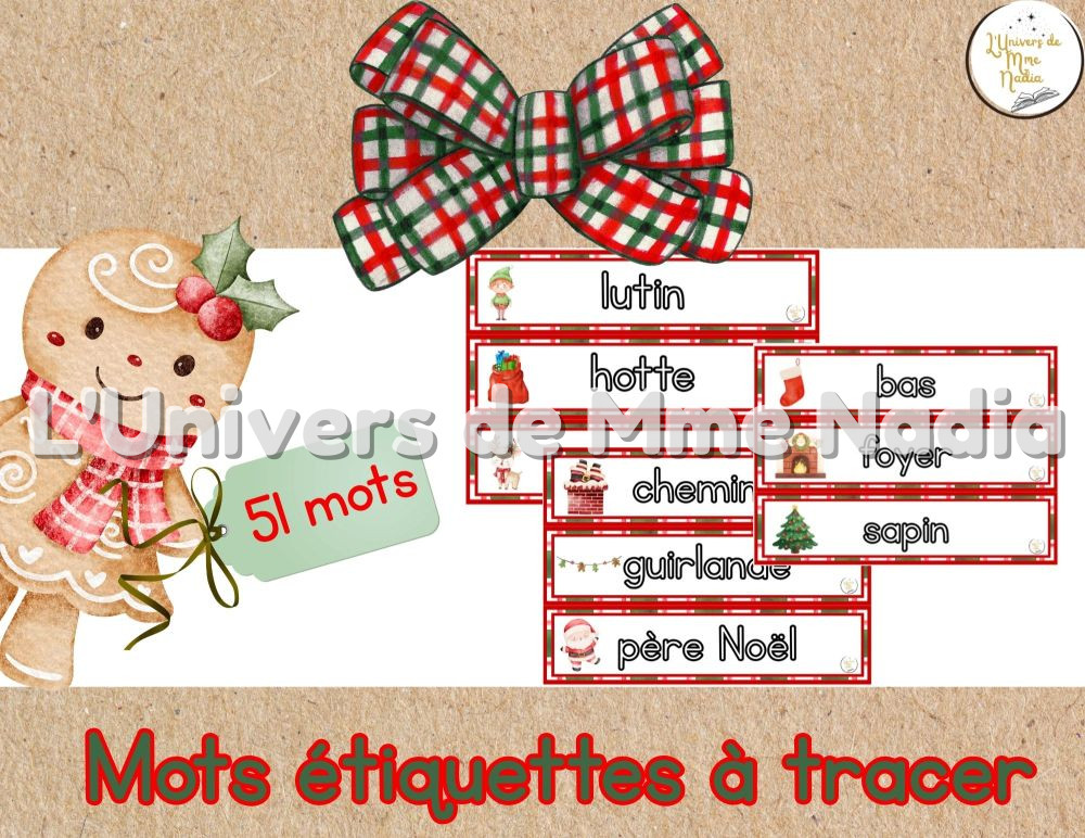 Noël-Mots étiquettes à tracer