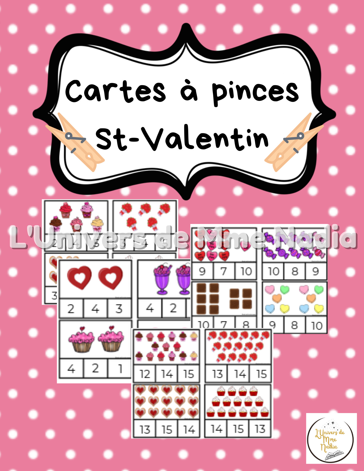 Dénombrement - Cartes à pinces - St-valentin